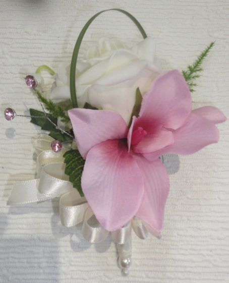 Pink Orchid & Ivory Rose Corsage